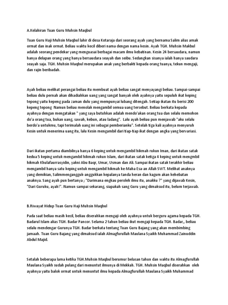 Biografi Tuan Guru Haji Muhsin Maqbul | PDF | Agama & Spiritualitas