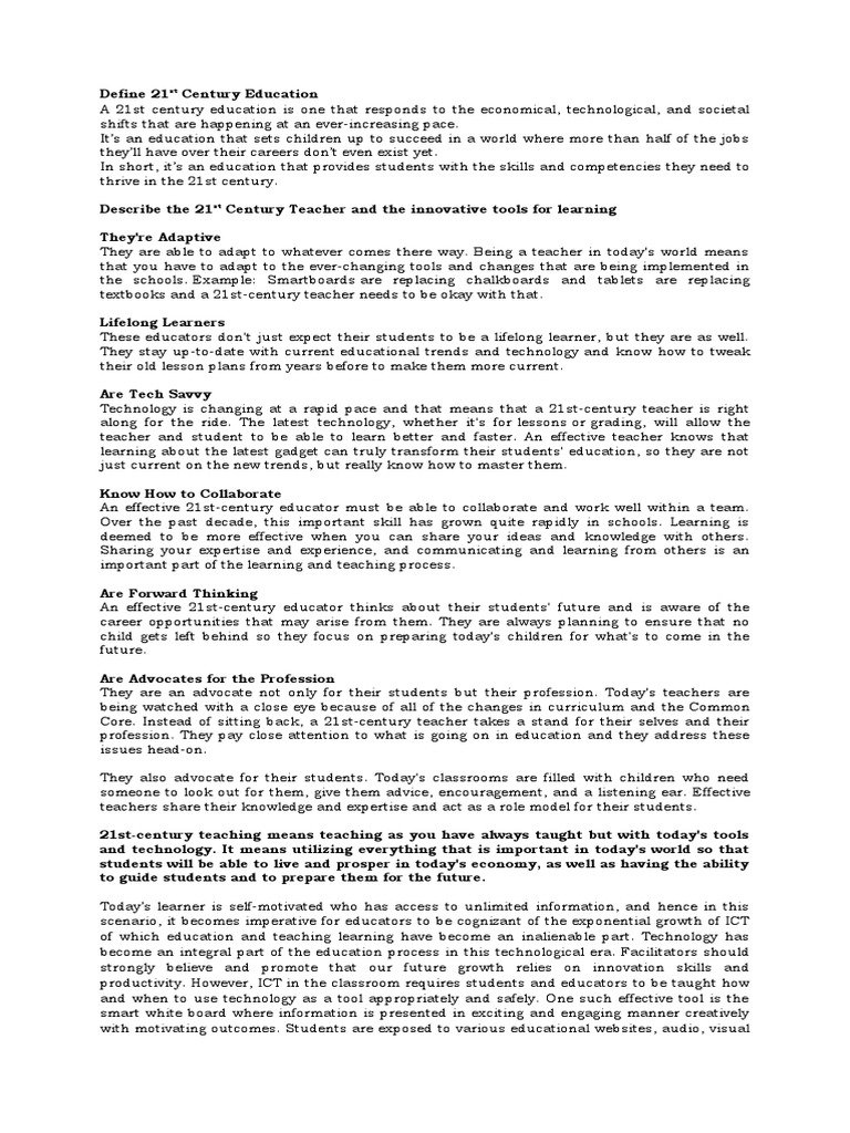 Defining 21st Century Education | PDF | Learning | Critical Thinking