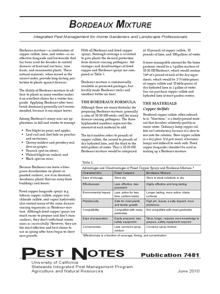 Bordeaux Mixture Preparation Guide | PDF | Chemical Substances | Materials