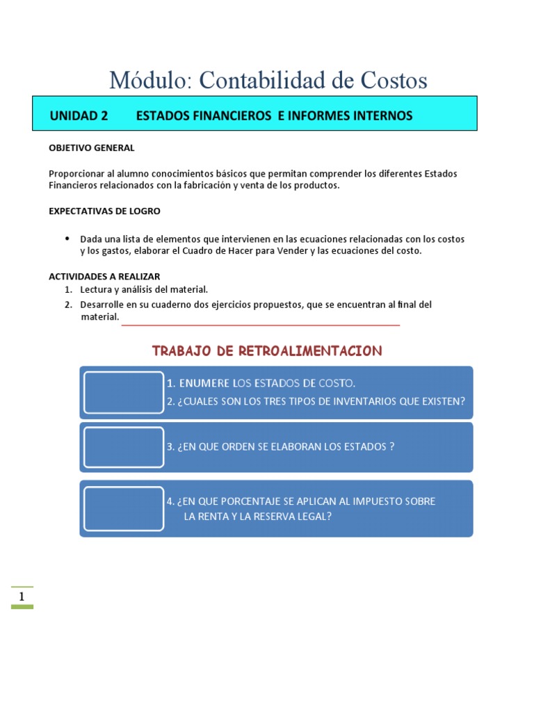 Unidad #3 ESTADOS FINANCIEROS 2 | PDF | Costo | Estado de resultados