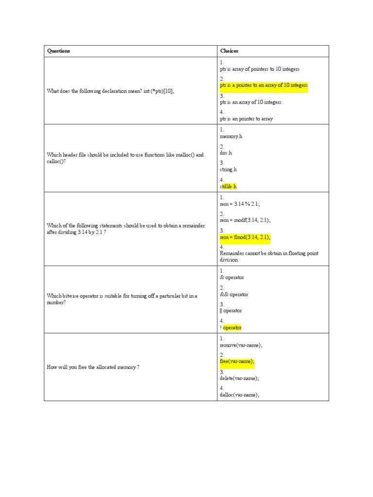 C Programming Concepts and Questions | PDF | Pointer (Computer ...