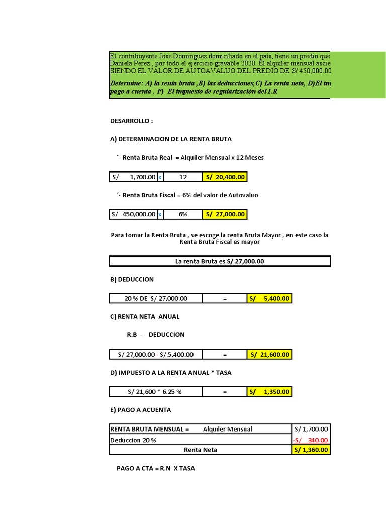 Cálculo de Renta y Impuestos Anuales | PDF | Impuesto sobre la renta ...