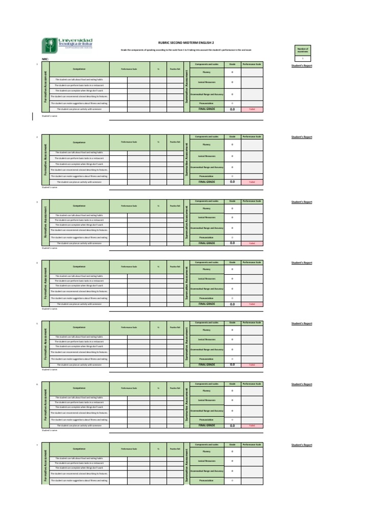 English II Second Partial Oral Exam Rubric | PDF | Fluency | Evaluation
