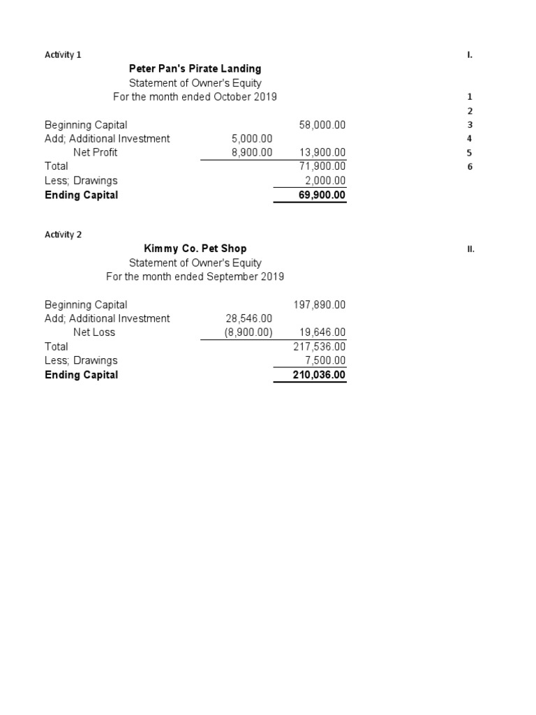 Statement of Owner's Equity | PDF | Equity (Finance) | Net Income