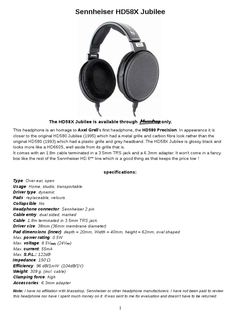Sennheiser HD58X Jubilee Overview | PDF | Headphones | Electronic