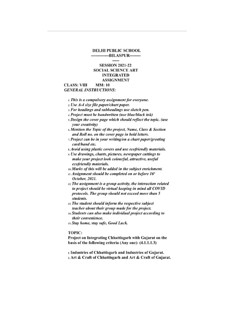 Social Science Art Integrated Project (Class 8) | PDF