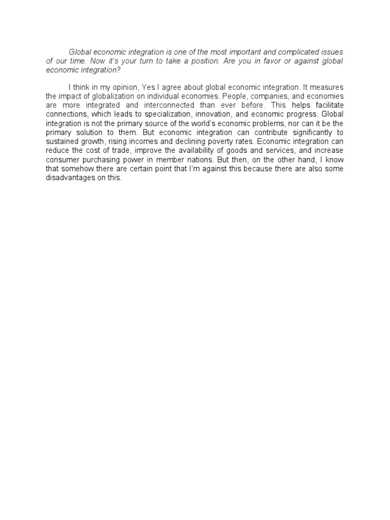 Global Economic Integration Is One of The Most Important and ...