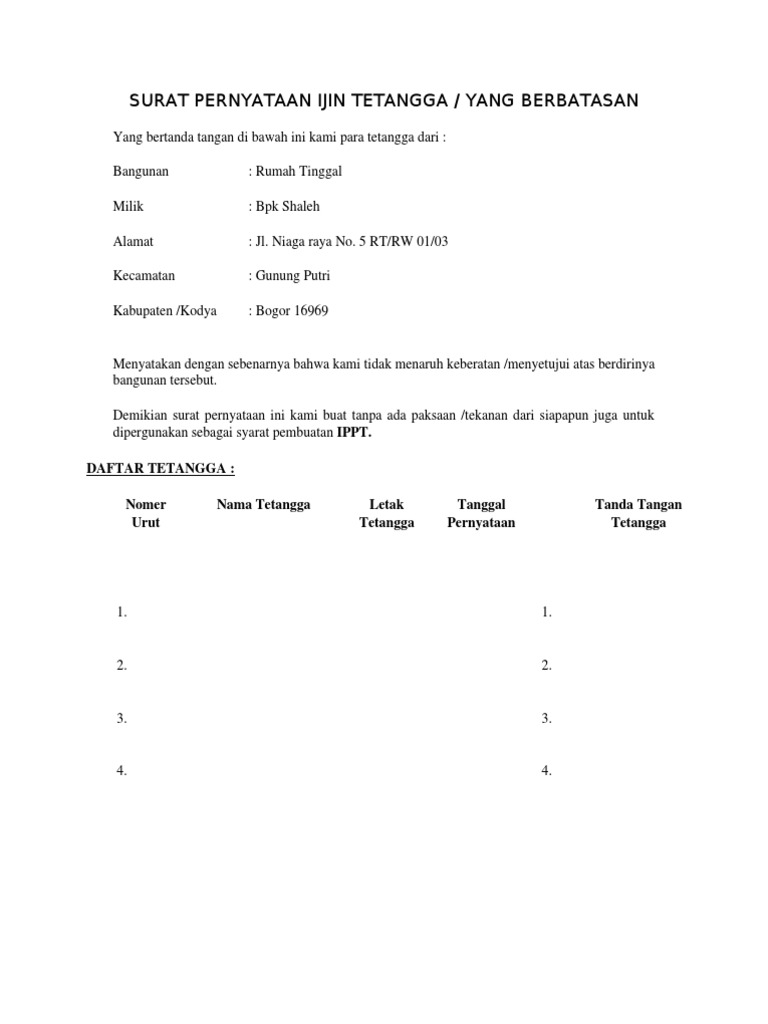 SURAT PERNYATAAN IJIN TETANGGA