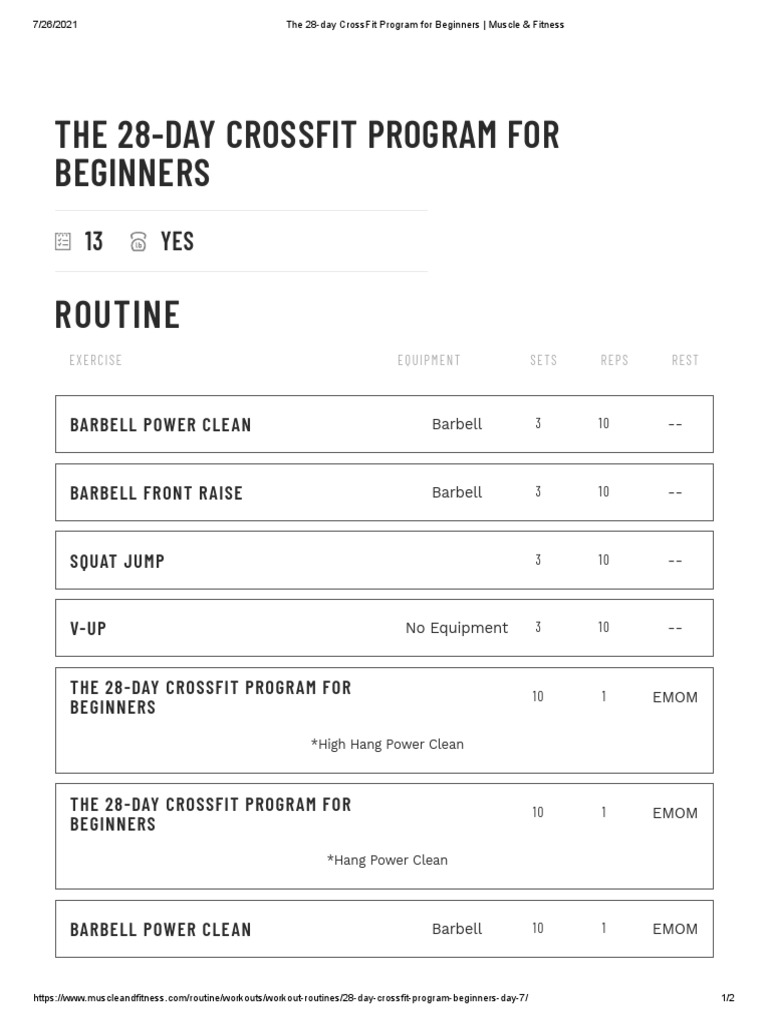 The 28-Day Crossfit Program For Beginners | PDF | Recreation | Weight ...