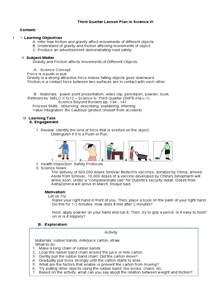 Third Quarter Lesson Plan in Science VI Content | PDF | Force | Friction
