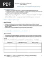 Course Code: PEC-PCK4 Course Description: Technology For Teaching and Learning 1 Course Learning Outcomes