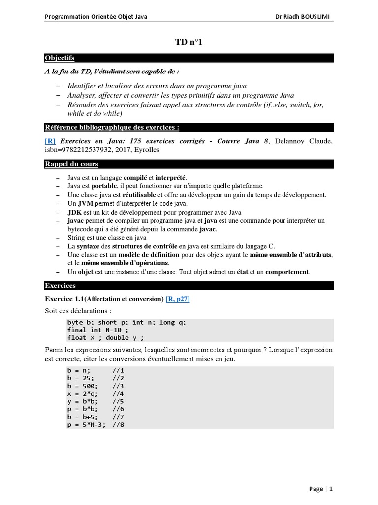 Exercices Corrigés en Java POO | PDF | Java (Langage de programmation ...