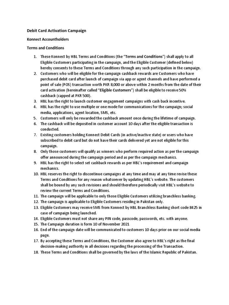 Konnect-Debit-Card Campaign - Terms Conditions | PDF | Debit Card ...