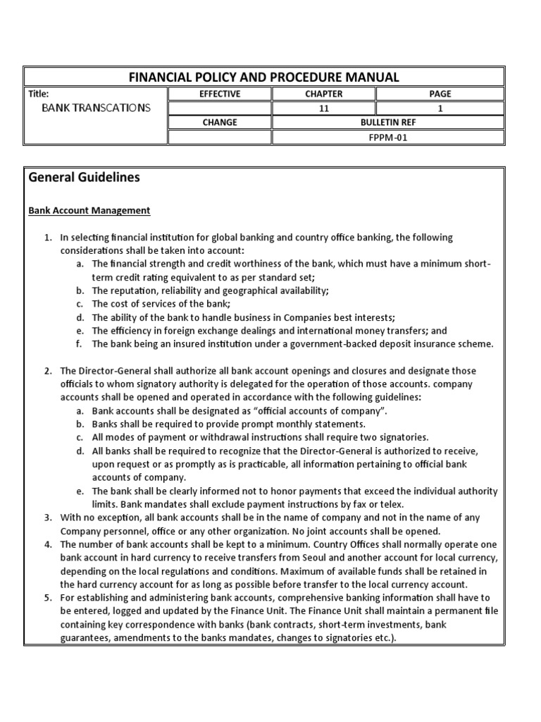 Bank Transactions Policy Manual | PDF | Payments | Banks