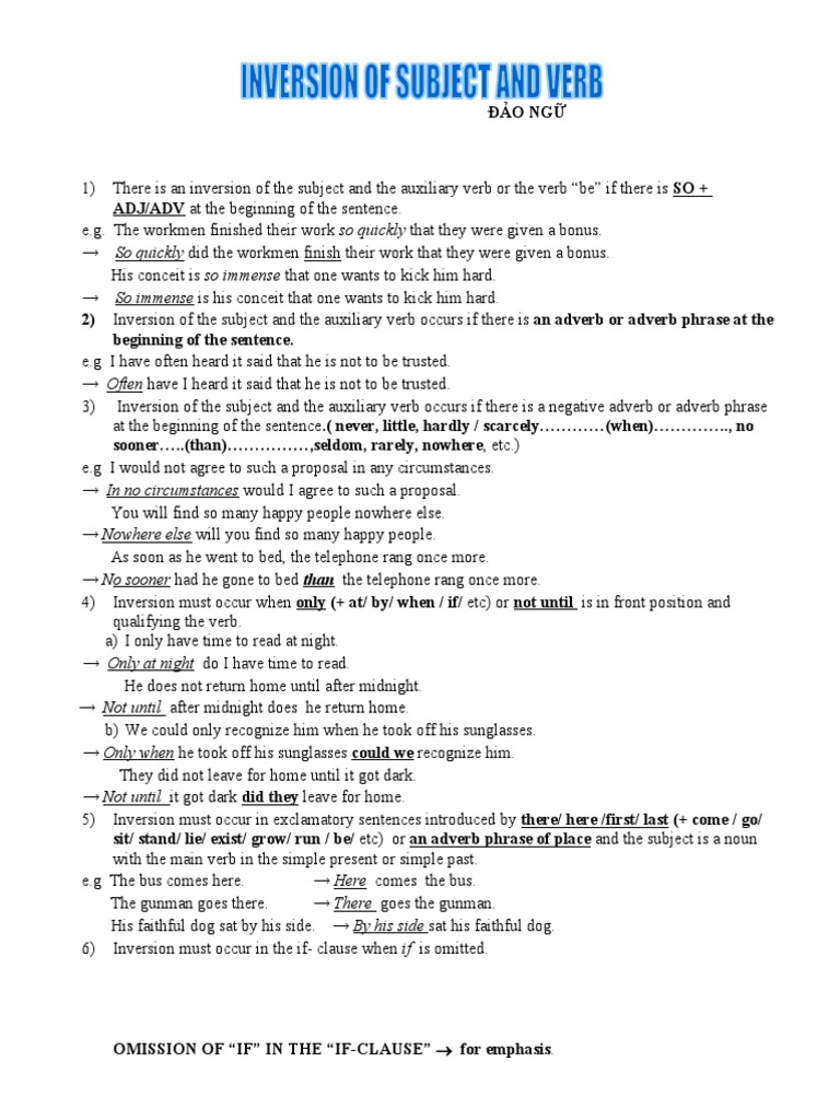 Inversion of Subject and Verb | PDF | Subject (Grammar) | Adverb