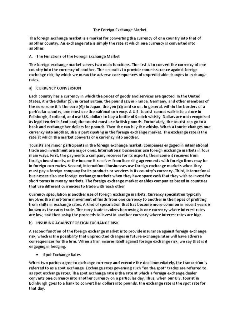 Functions of the Foreign Exchange Market | PDF | Exchange Rate ...