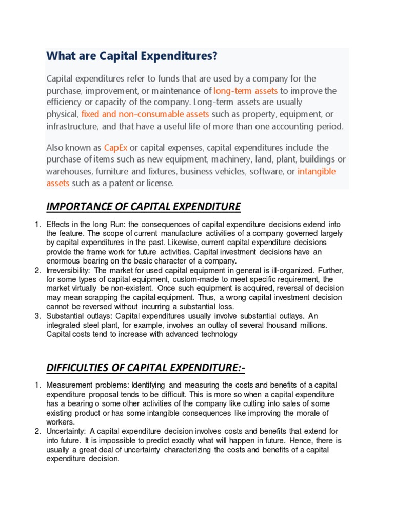 What Are Capital Expenditures? Importance of Capital Expenditure