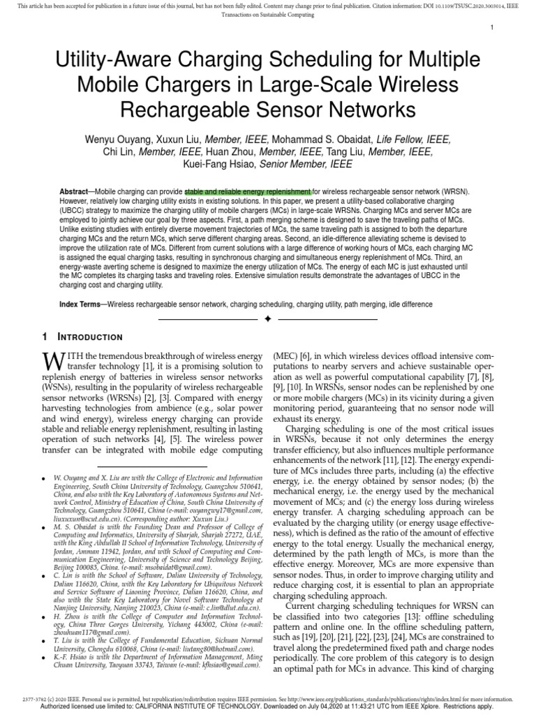 Utility-Based Charging for Sensor Networks | PDF | Wireless Sensor ...
