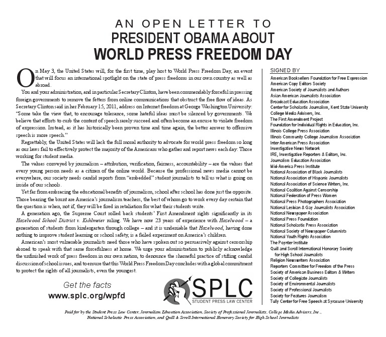 Open Letter on Press Freedom Day | PDF | Freedom Of Speech | Freedom Of ...