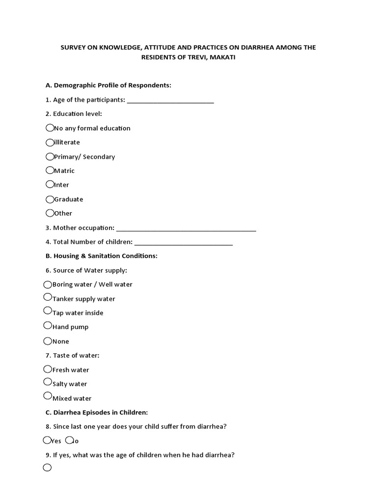 Questionnaire | PDF | Diarrhea | Public Health