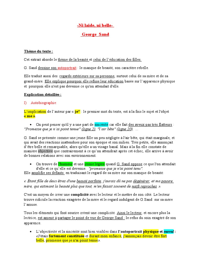 Sujet Brevet Annie Ernaux Les Années Corrigé Ni Laide, Ni Belle | PDF