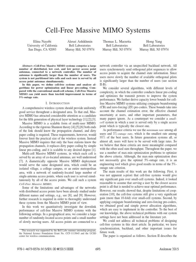 Cell-Free Massive MIMO Analysis | PDF | Mimo | Wireless