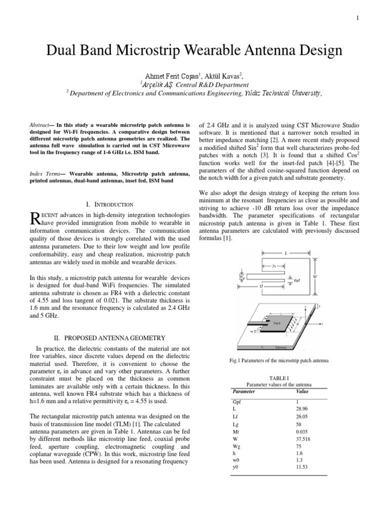 Dual Band Microstrip Wearable Antenna Design | PDF | Antenna (Radio ...
