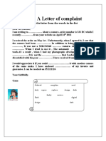 A Letter of Complaint: Read and Complete The Letter From The Words in The List