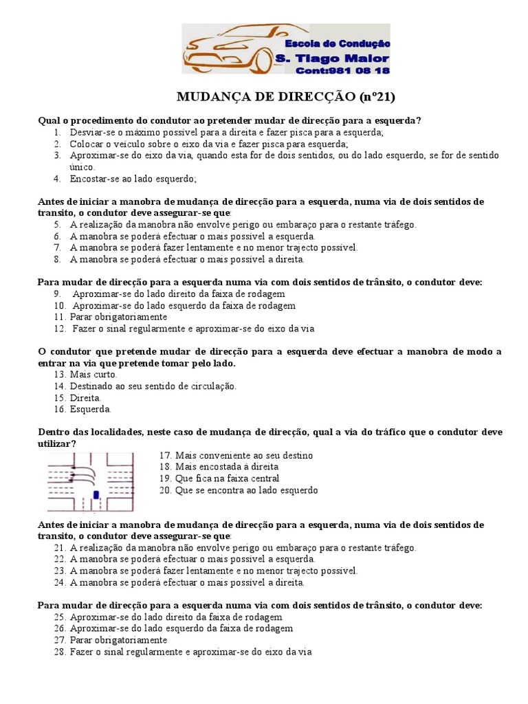Procedimentos para Mudar Direção à Esquerda | PDF | Tráfego