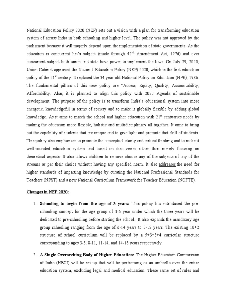 NEP 2020: Transforming India's Education System | PDF