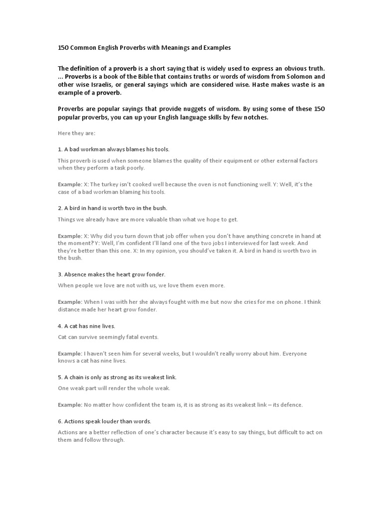 150 Common English Proverbs Explained | PDF | Book Of Proverbs | Persuasion