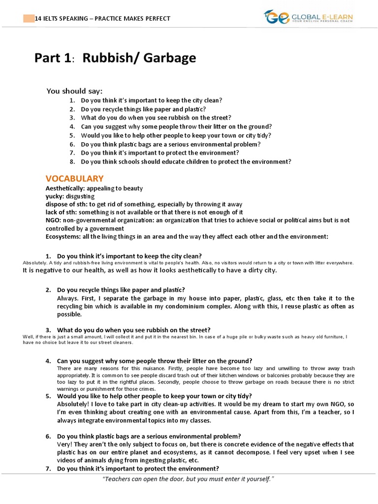 Protecting the Environment Through Education Answers to IELTS Speaking