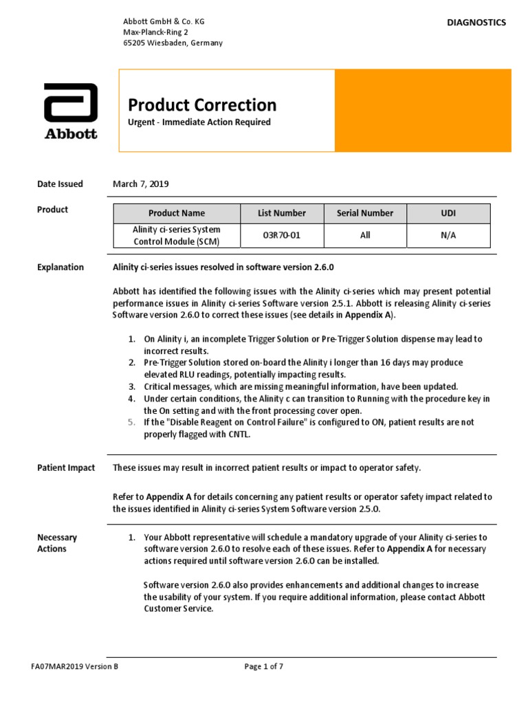 Product Correction: Urgent Immediate Action Required | PDF | Assay ...