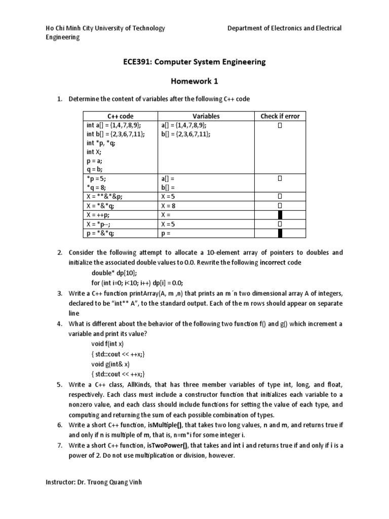ECE391: Computer System Engineering Homework 1: C++ Code Variables ...