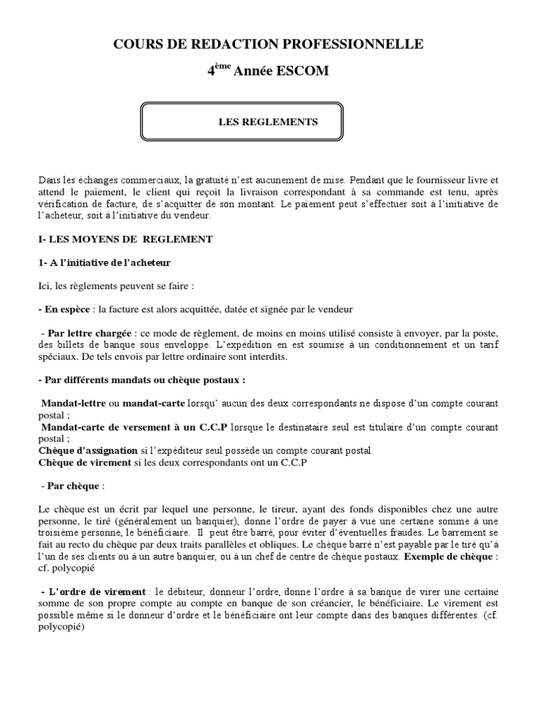 Lettre De Motivation Stage 3eme Notaire Cours de Redaction Professionnelle Escom 4 | PDF | Assurance | Effet de  commerce