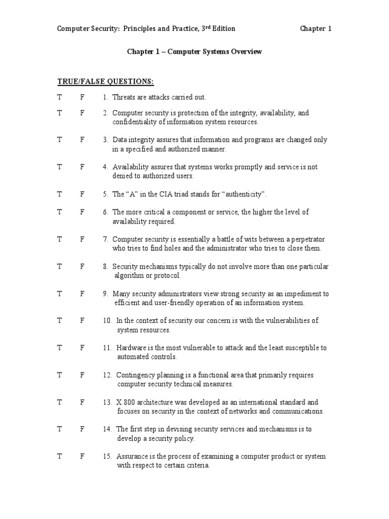 Chapter 1 Test Bank | PDF | Information Security | Vulnerability 