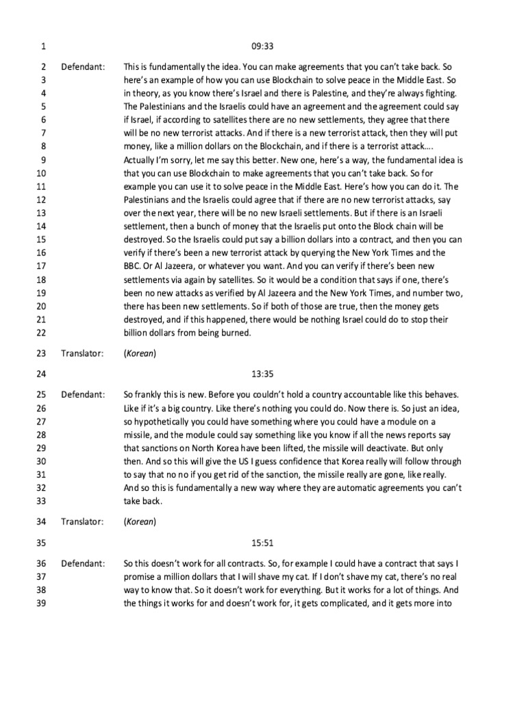 Partial Transcript of Virgil Griffith's Remarks in North Korea | PDF