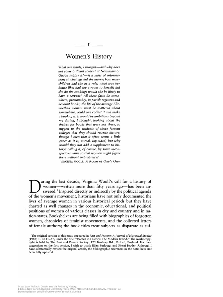 Joan Scott On Gender Chapter 1 PDF Gender Studies Feminism
