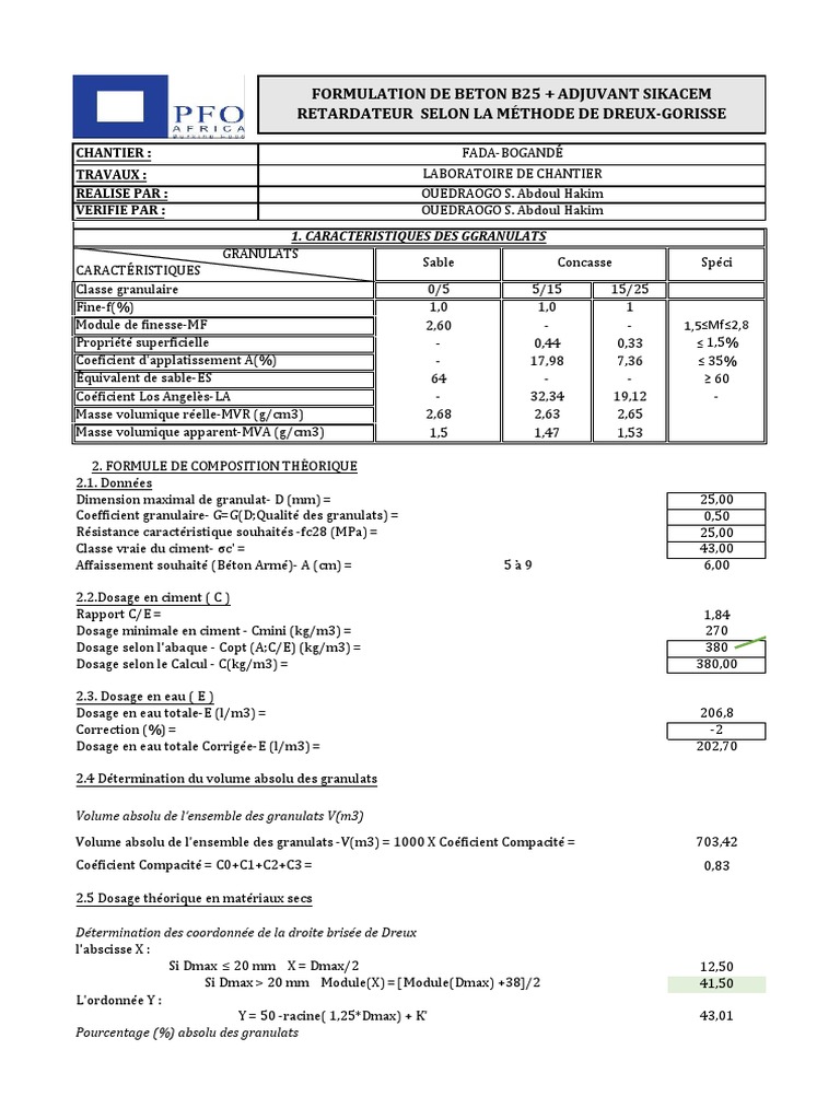 Formulation Béton B25 avec Sikacem | PDF | Béton | La nature