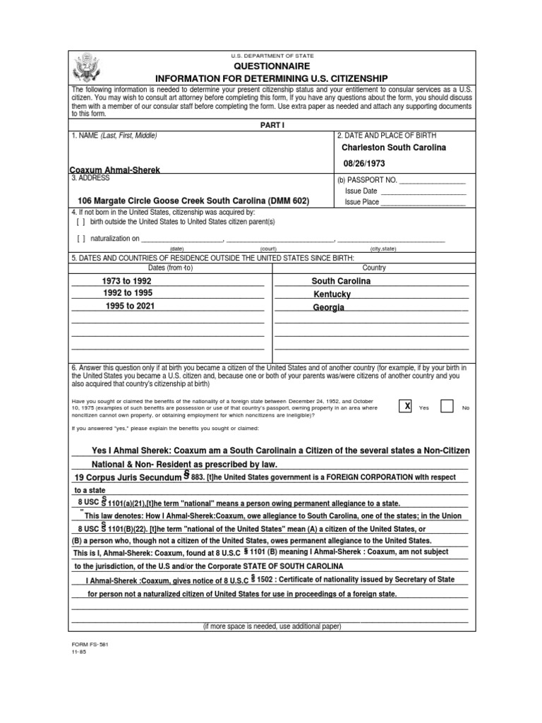 Questionnaire Information For Determining U.S. Citizenship | PDF ...