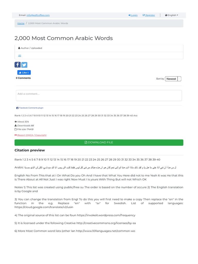 2,000 Most Common Arabic Words