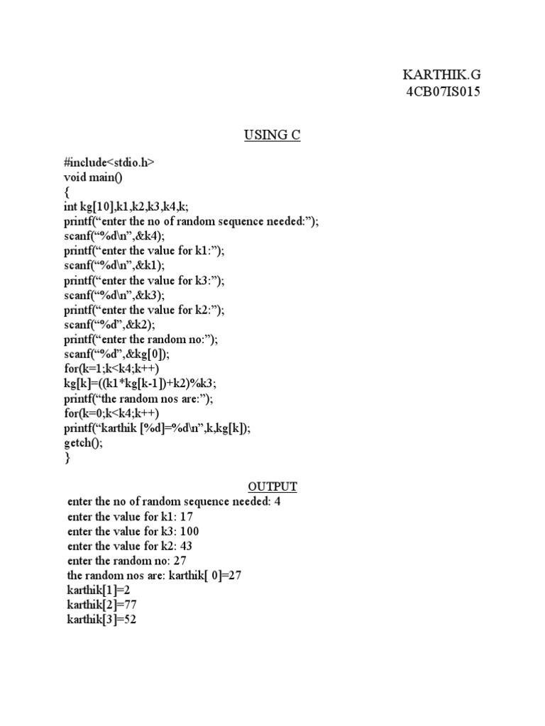Karthik.G 4CB07IS015 Using C | PDF | Computers | Technology & Engineering