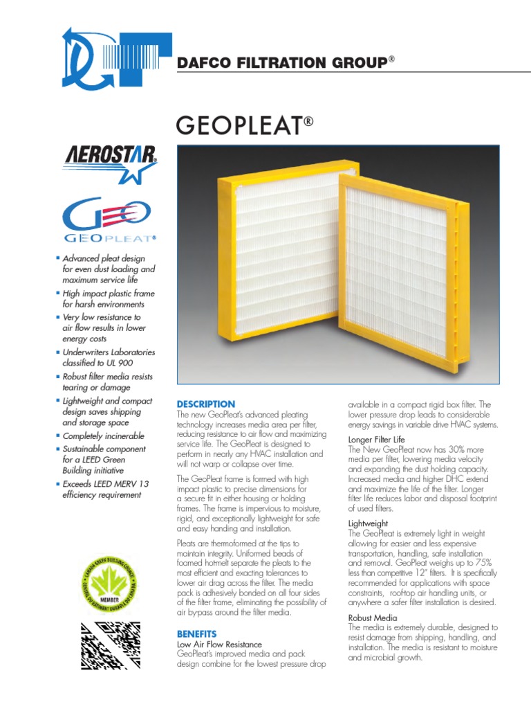 Geopleat Dafco Filtration Group Descargar gratis PDF Filtration