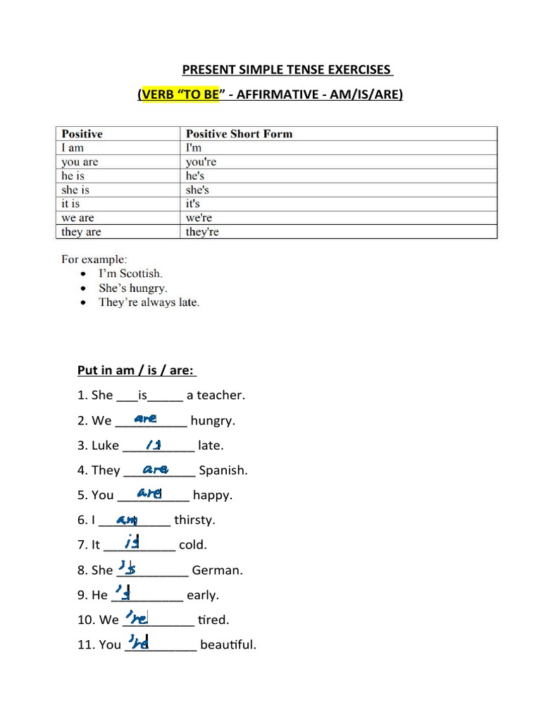 Answers Grammar - Present Simple Tense - Verb To BE | PDF | Semantic ...
