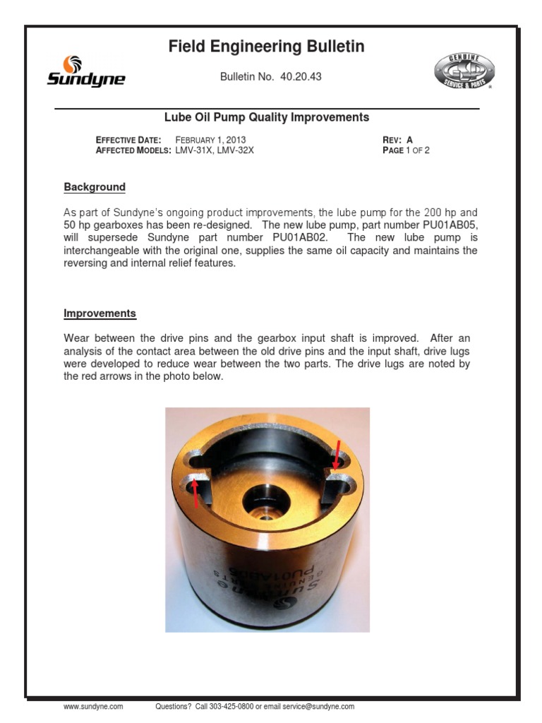 Lube Oil Pump Design Upgrade Notice | PDF | Technology & Engineering
