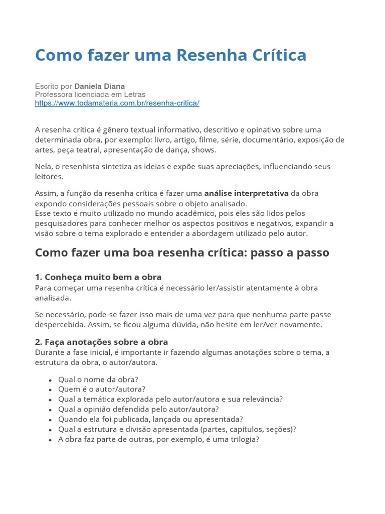 Como Fazer Uma Resenha Crítica | PDF | Autor | Crítica