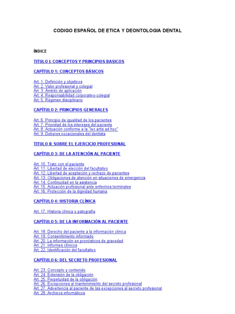 Codigo Español de Etica y Deontologia Dental | PDF | Historial médico ...