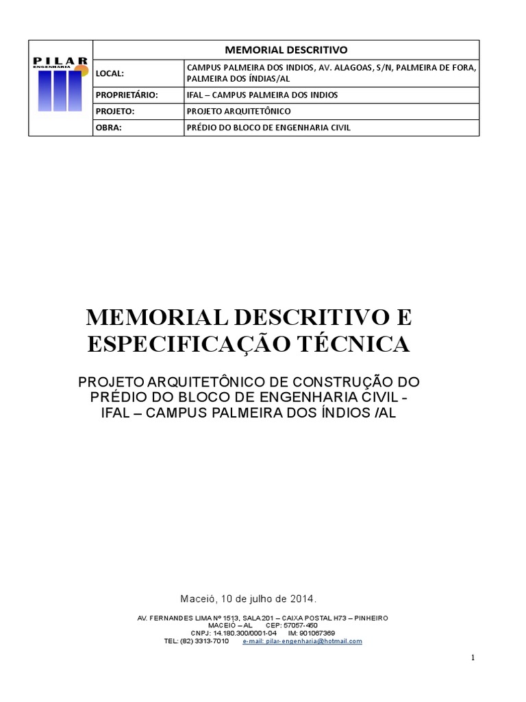 Memorial Descritivo Arquitetonico | PDF | Argamassa (alvenaria) | Alvenaria