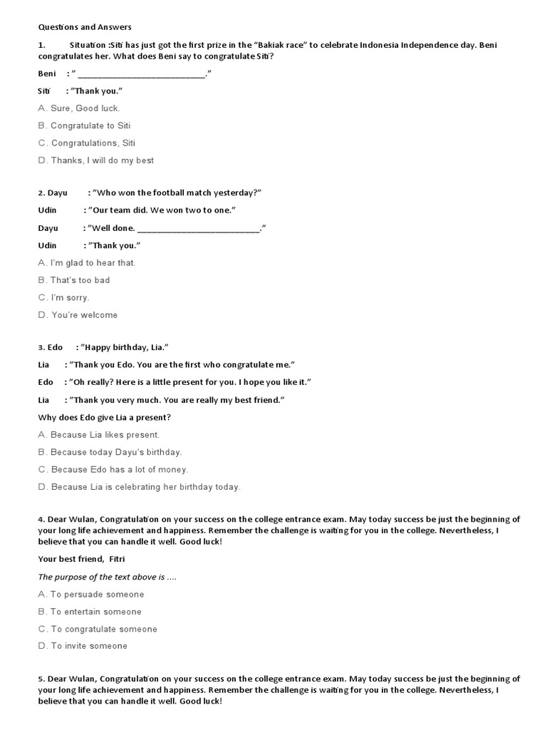 Exercise of Congratulatingand Complimenting | PDF