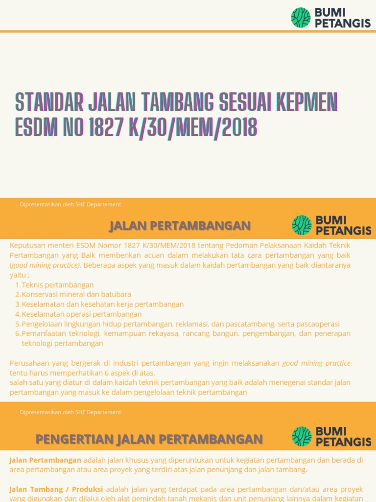 Standar Jalan Tambang Sesuai Kepmen Esdm No 1827 | PDF